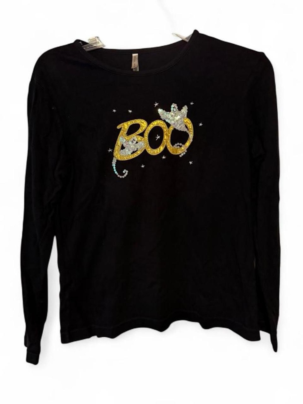 Women’s Black 'BOO' and Ghost Sequin Long-Sleeve Top